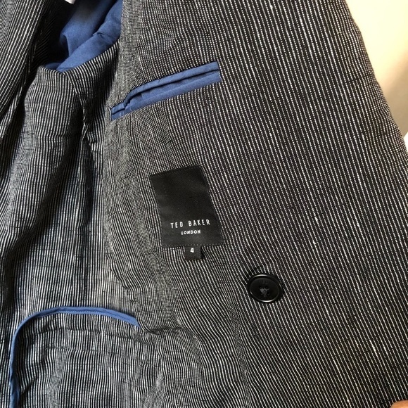 Ted Baker Black Naver-Fine Striped Linen Double-Breasted Blazer 4 40 - Picture 9 of 16